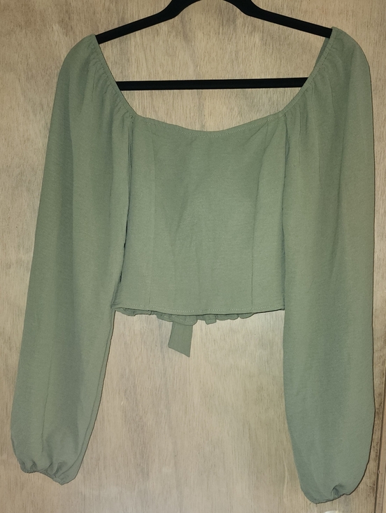 Altar'd State Tops - Altar'd State Sage Green Off-Shoulder Flowy Long Sleeve Crop Top Xsmall